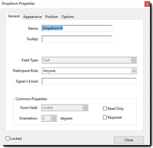 Drop-down box Field Properties