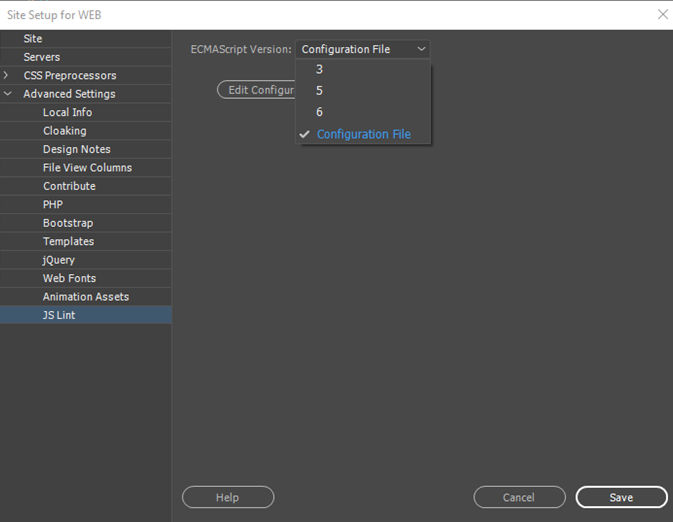 Choose ECMAScript version