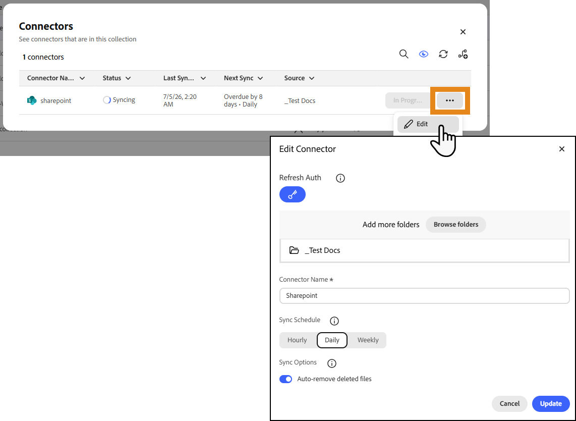 Connector menu with the Edit option.