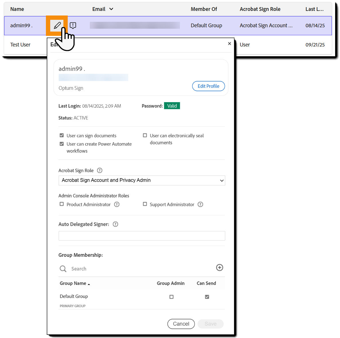 The Users page with the Edit User Details link highlighted