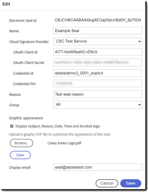 Edit the Electronic Seal interface