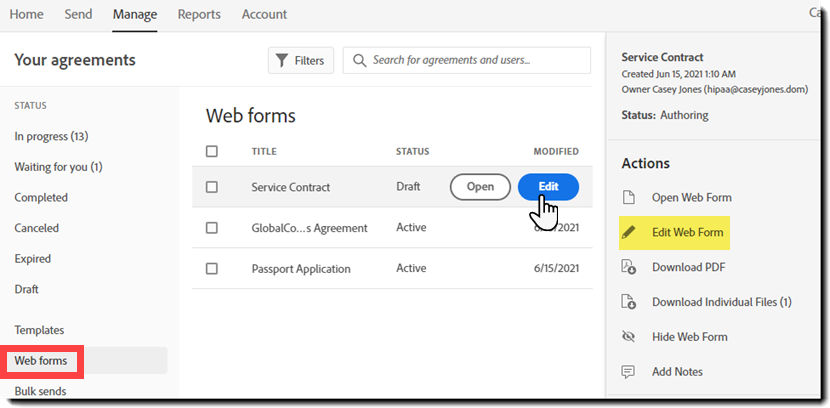 Access a Draft status web form