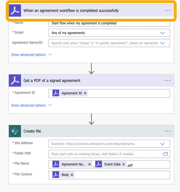 The advanced editing view showing three connectors