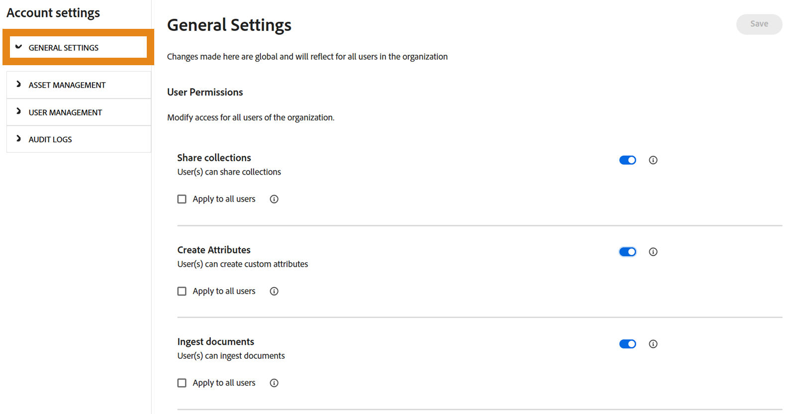 The General Settings page