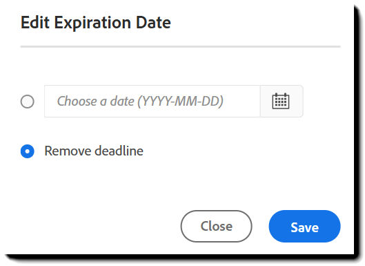 The deadline editor showing the option to pick a new date or remove the deadline.