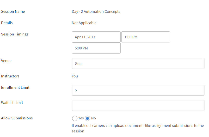 Edit the session details for your module