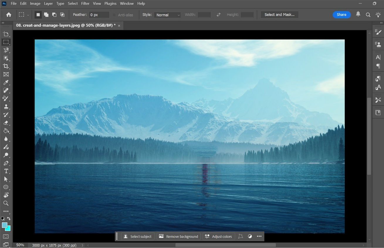 Edited image in Photoshop after the selected object has been removed using Content-Aware Fill.