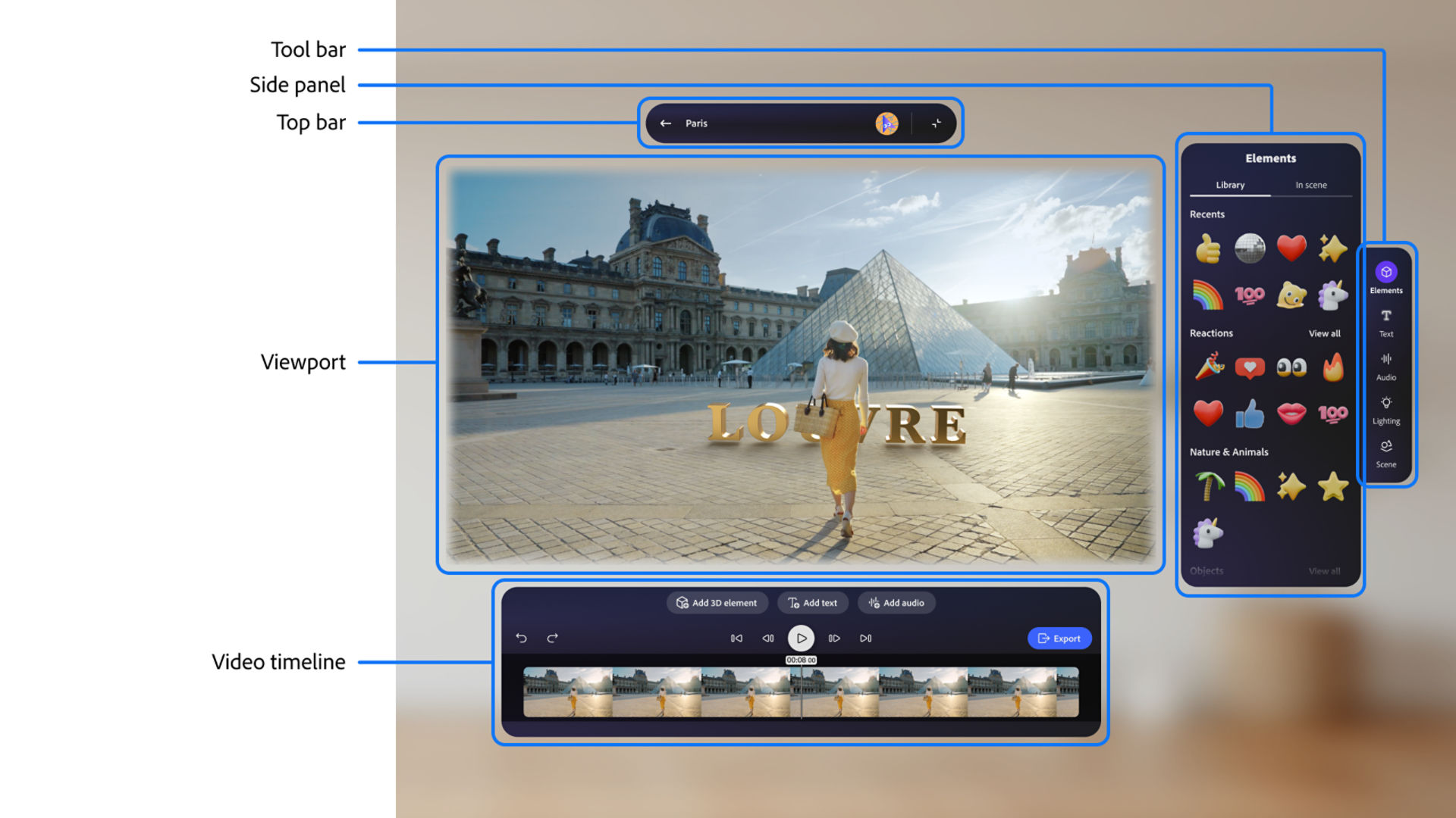 Labeled diagram of the default editor view. Click to expand.