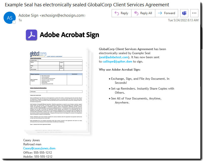 Electronic Seal email example