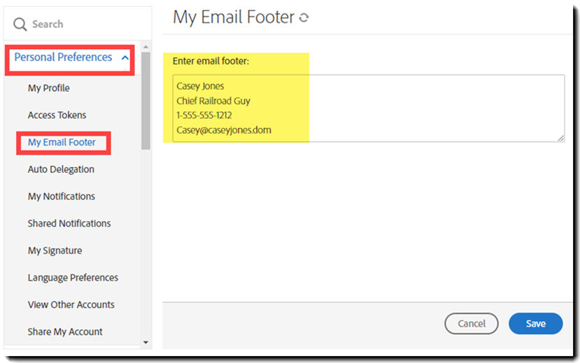 Personal email footer