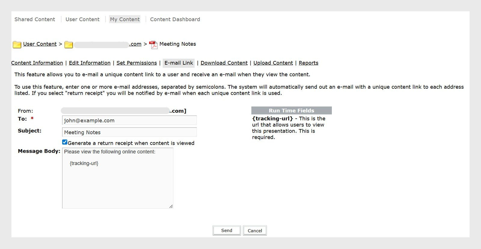 Email link interface
