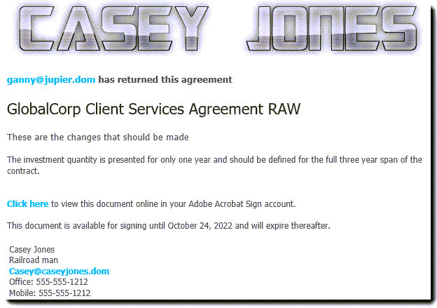 Email notification to the originatore that the agreement has been restarted