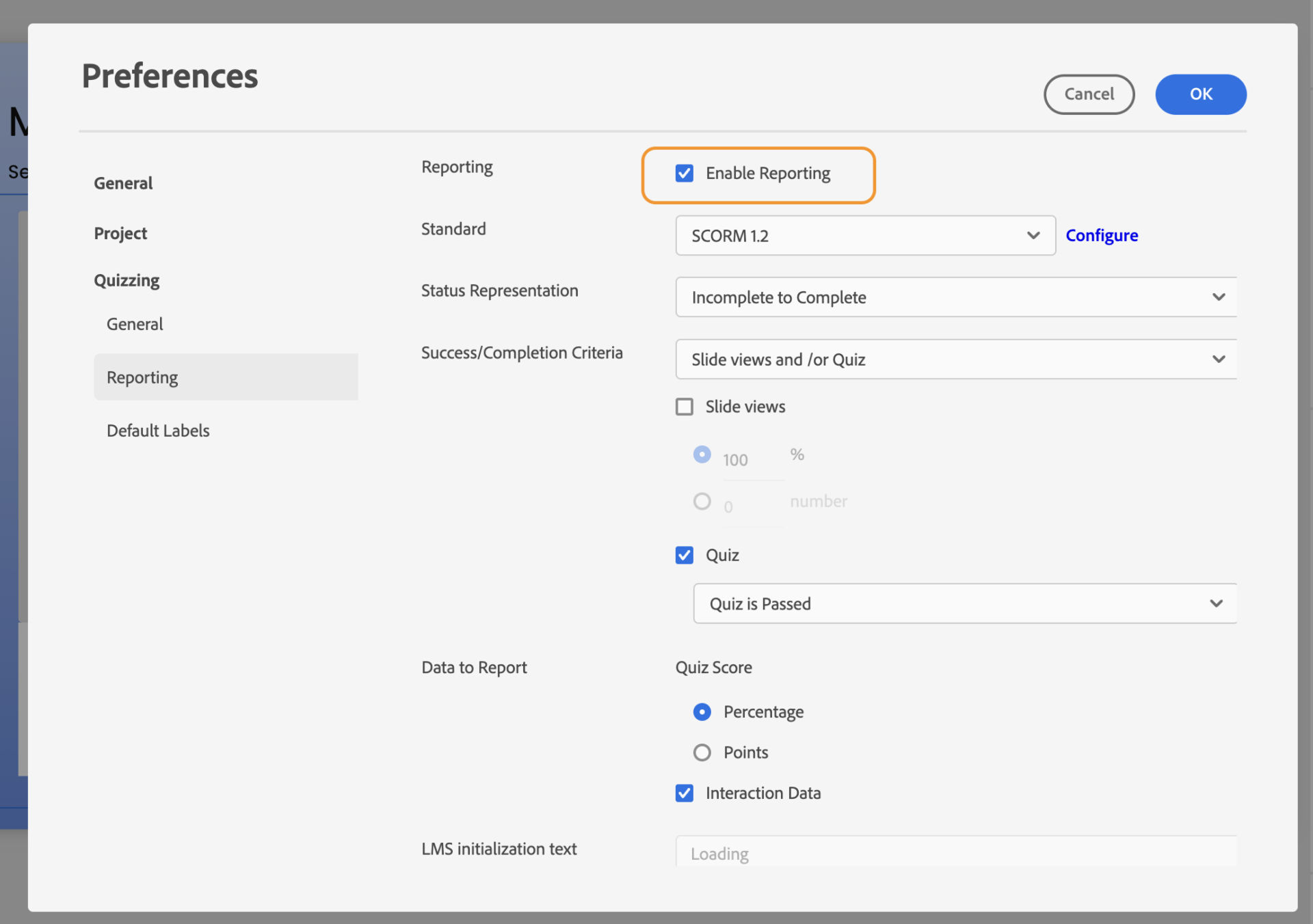 Select the Enable Reporting checkbox