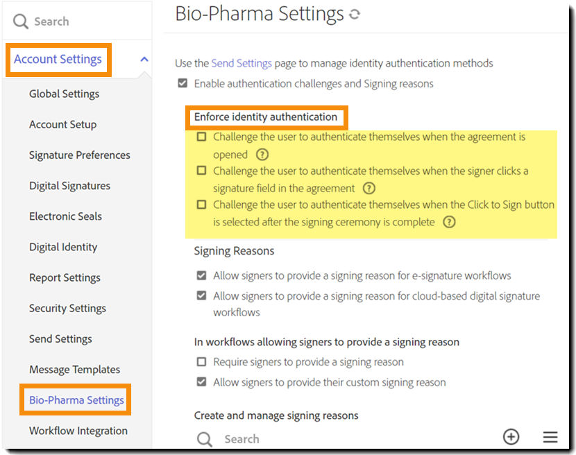 Navigate to teh Enforced Identity Authentication controls on the Bio-Pharma tab