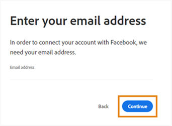 Enter your email address window to provide your Adobe account email address