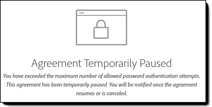 Recipient signing error showing a message that the recipient cannot continue after failed authentication attempts.