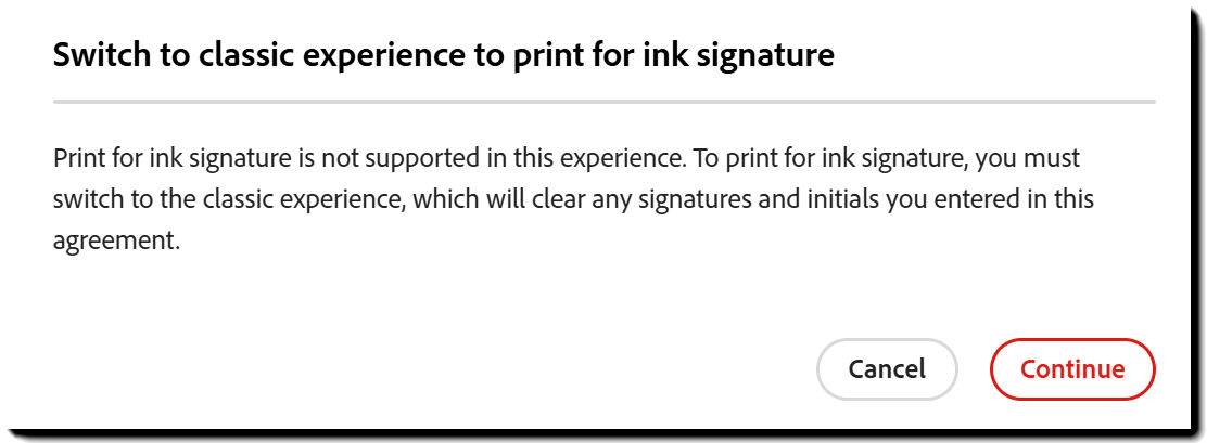The challenge issues to confirm the change to a print, sign, and upload solution.