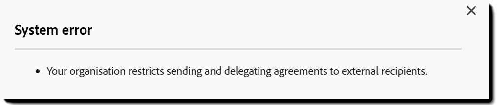 The error message when an external recipient is included.
