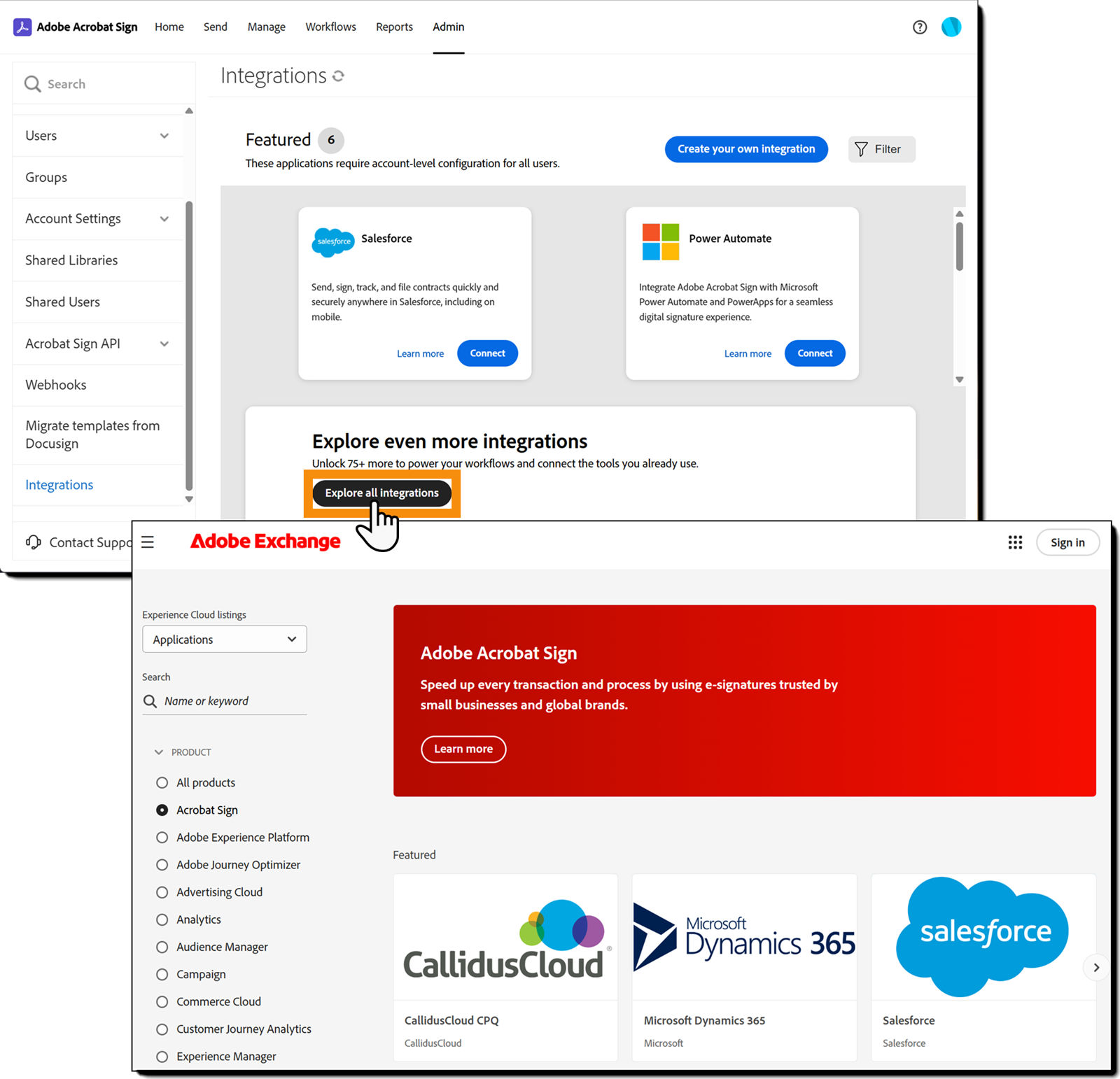 Navigate to the Explore all integrations button