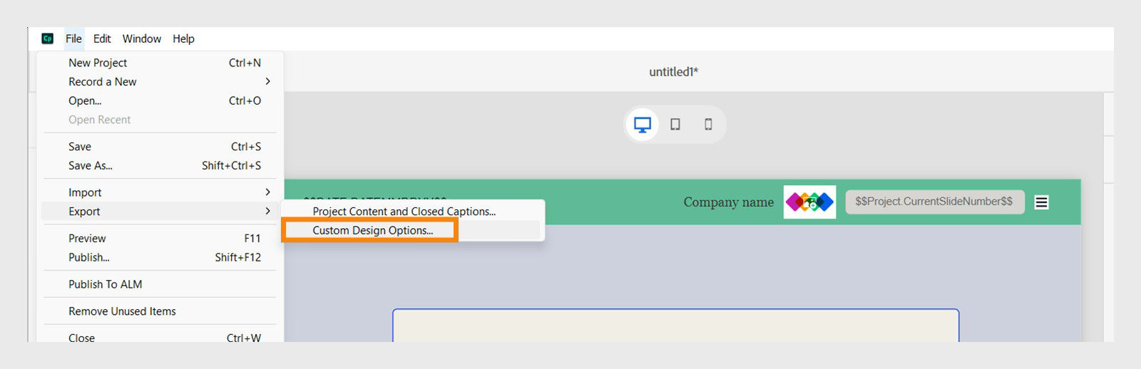 Export custom design options