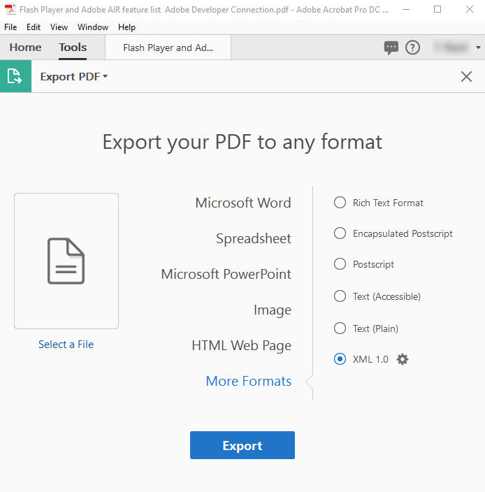 Export to text and XML format