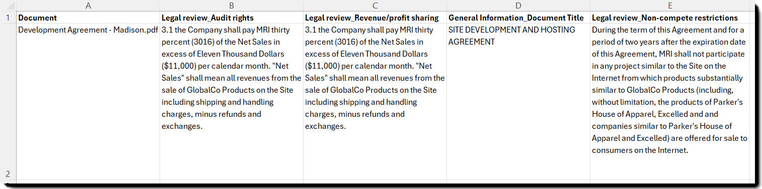 An example CSV file with the exported attributes.