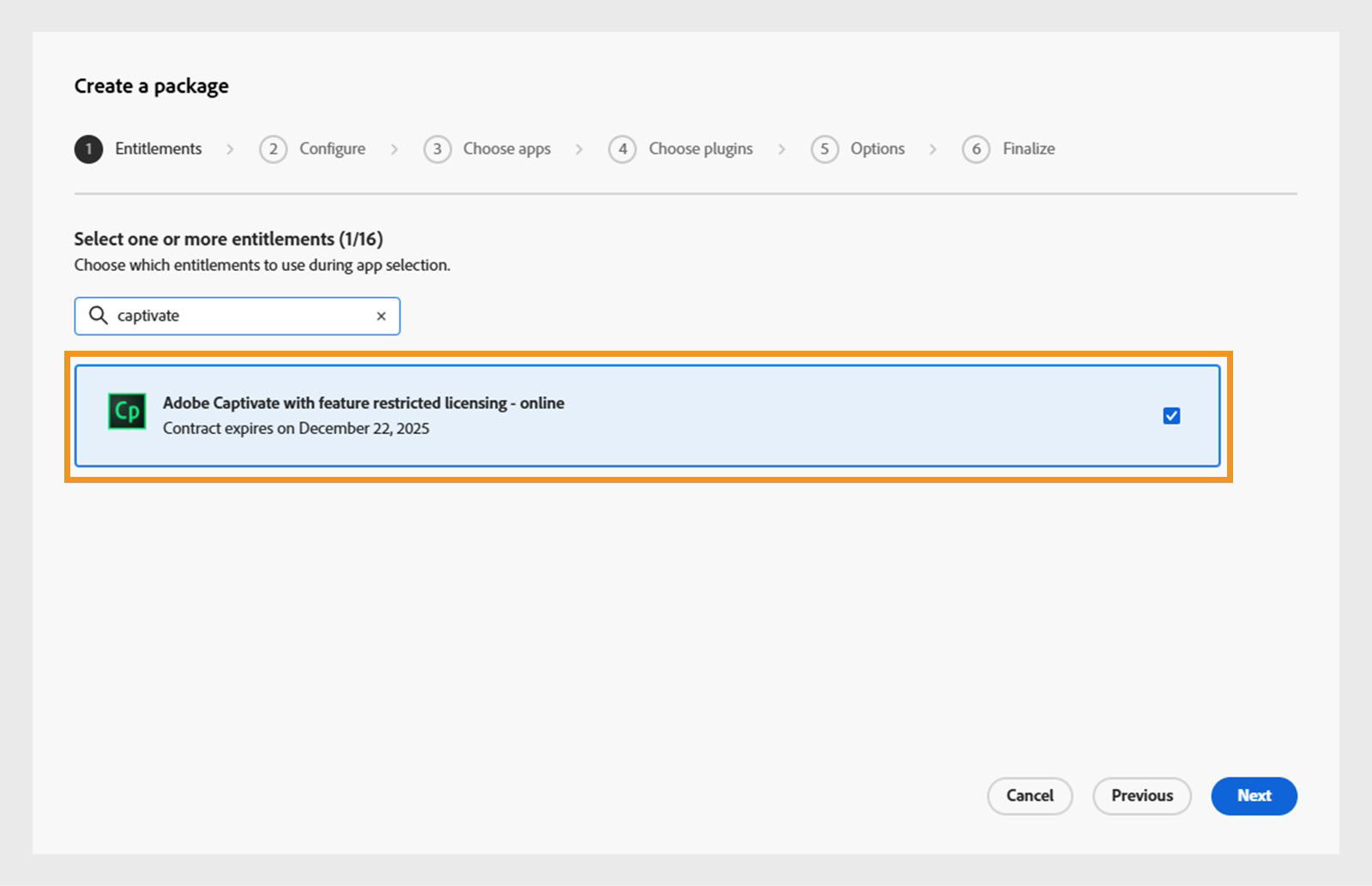 Select Captivate online under entitlements