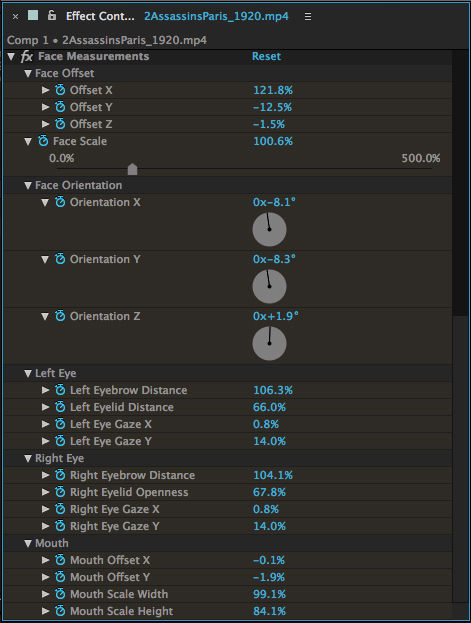 Face Measurements Effect Controls