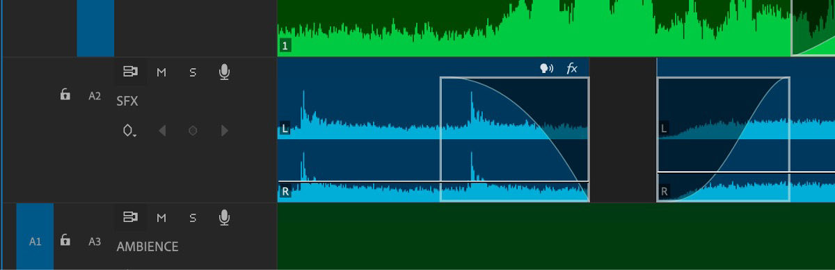 UI shows interactive fade handle dragged to create a fade effect in the audio clip.