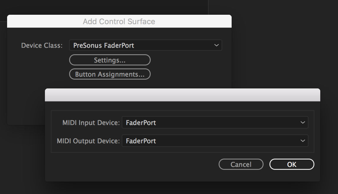 Control surface settings