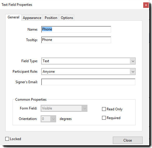 Text field properties