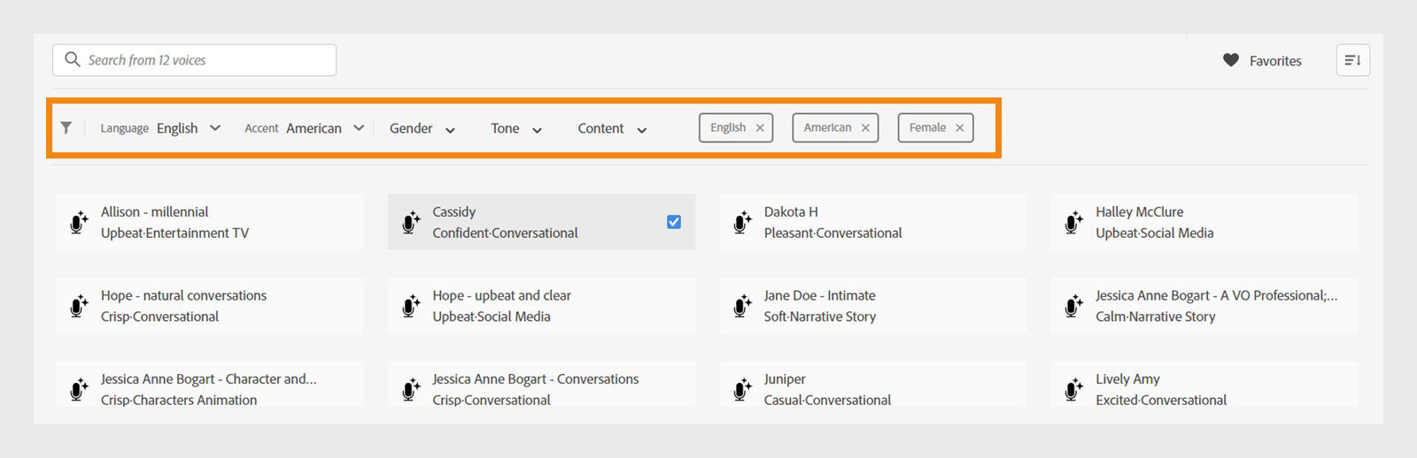 Use filter options to set your voice preference