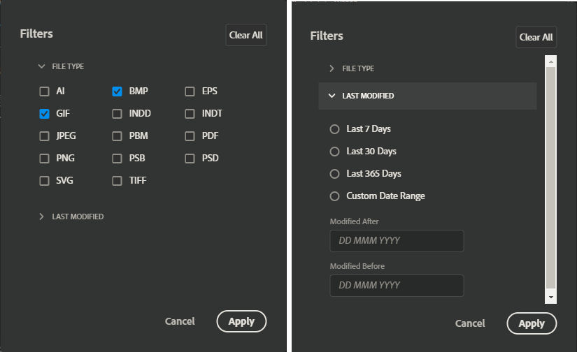 Filter options