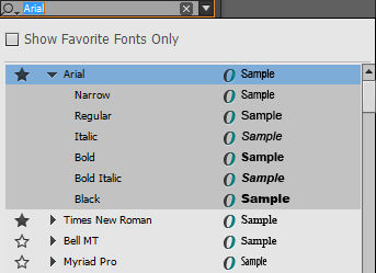 Font family as a favorite