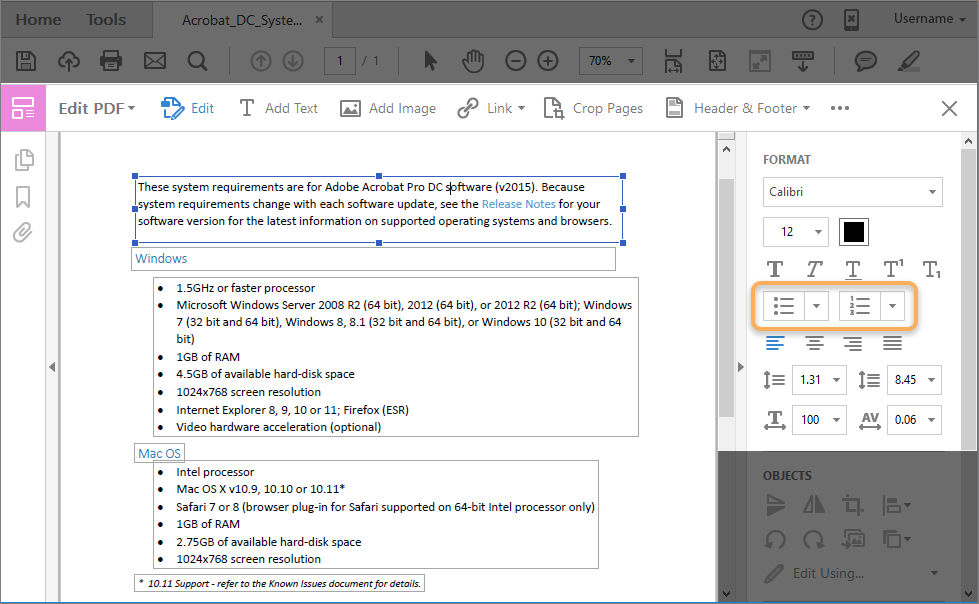 צרו פריטי רשימה חדשים באמצעות הלוח Format בחלונית השמאלית