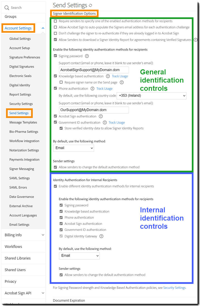 Identity authentication methods in the admin UI