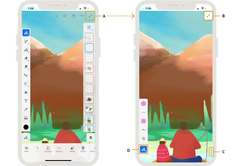 Fresco op de iPhone op volledig scherm