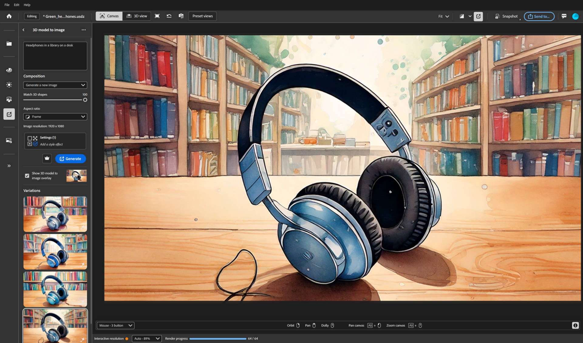 Generating a brand new illustration using the 3D model as a reference.