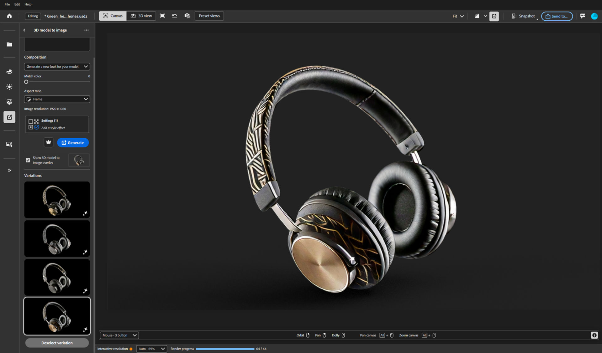 Generating an image of a new look for the headphones: Prompt: “Headphones with geometric graphic prints and black fabric earpads”