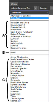 Photoshop: категория глифа, письменность и функции OpenType