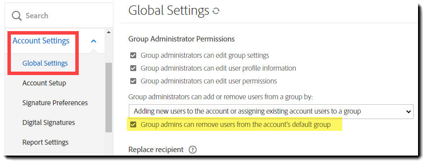 Group admin related settings