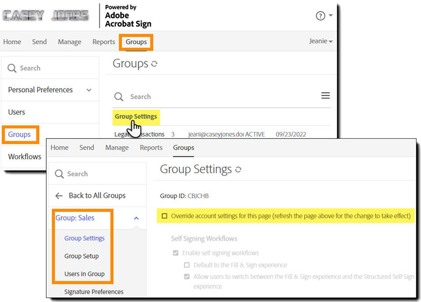 Access group settings when the admin has multiple groups undere their authority