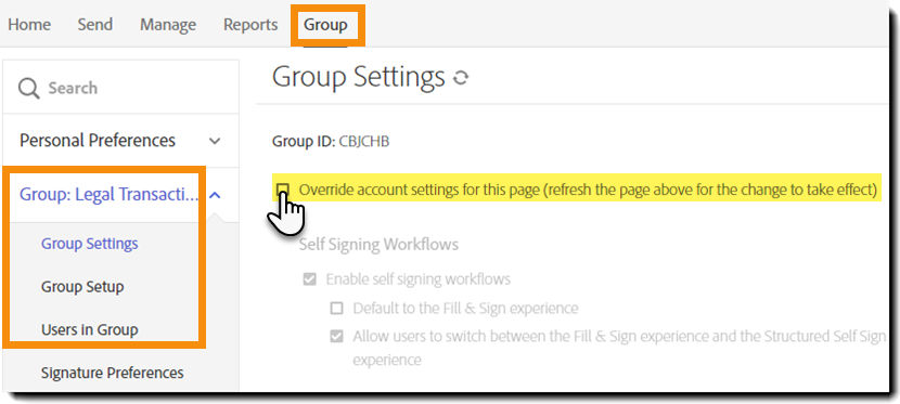 Group access to settings whn only one group is under their authority