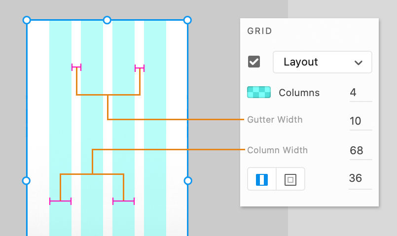 Change gutter properties in layout grid