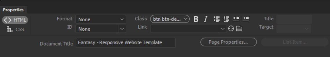 Set HTML formatting text properties in Dreamweaver CC