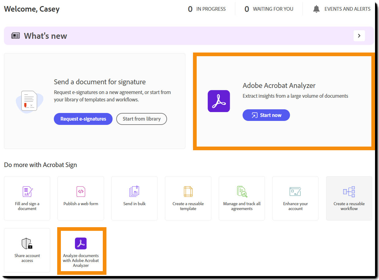 The Home page with the two access points for Cascade highlighted