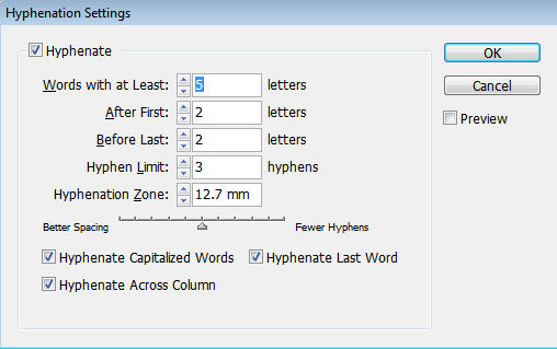 Hyphenation options