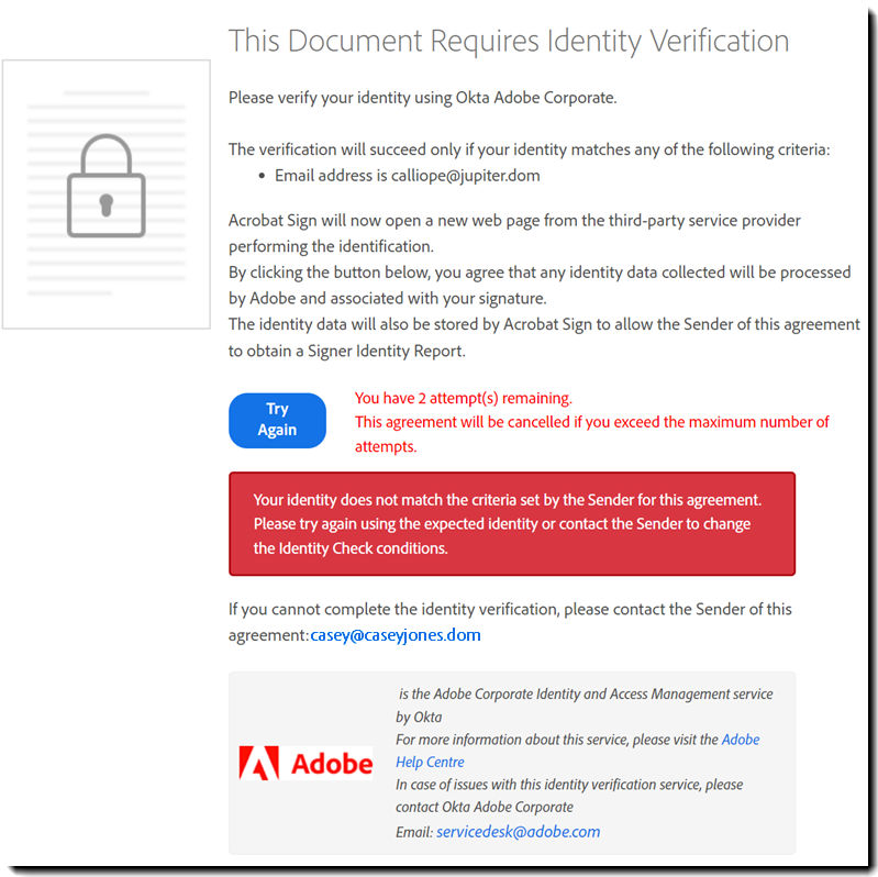 The challenge page for Digital Identity authentication when Identity Checking has failed