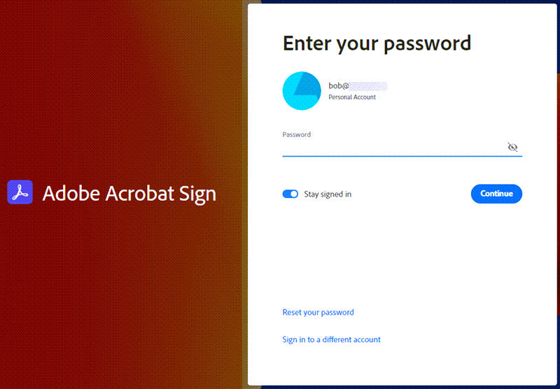 The Adobe identity management system authentication panel