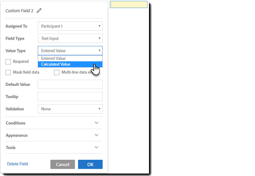 Value Type field